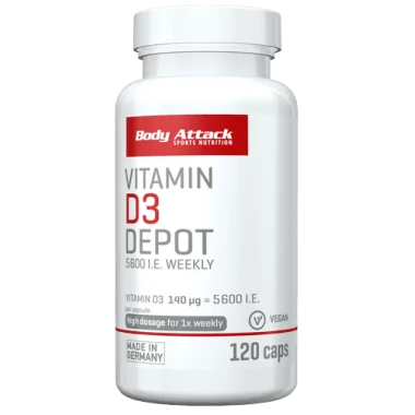 Body Attack - Vitamin D3 + K2 Depot - 120 Kapseln