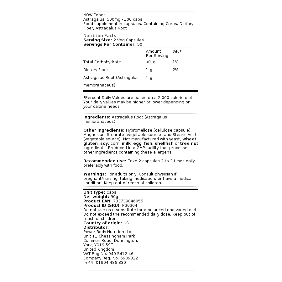 NOW Foods - Astragalus 500mg - 100 Gélules