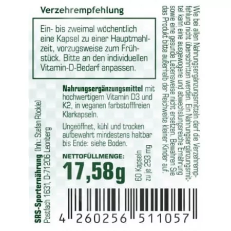 SRS Fit&Health - Vitamin D3/K2 - Kapseln 60