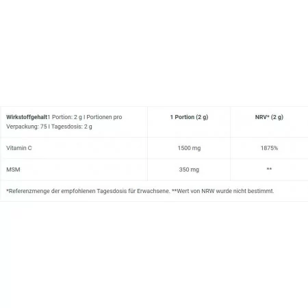 BioTech USA - MSM + Vitamin C Pulver - 150 g